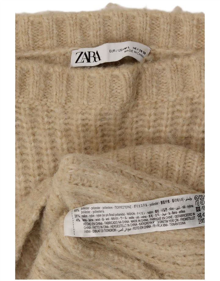 Zara Jersey extragrande con cuello barco para mujer, talla 44, poliéster beige medio