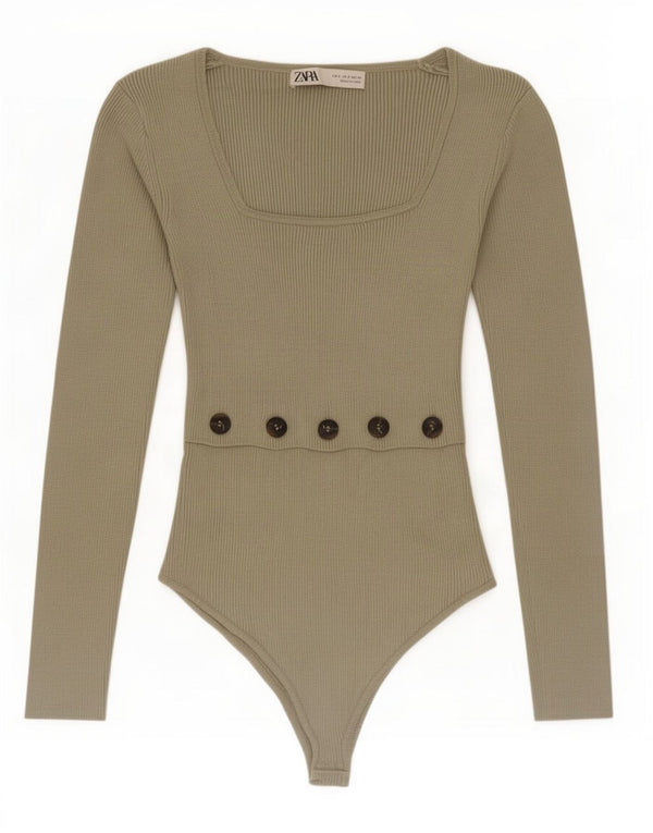 Body Zara Mujer UK 8 Small Viscosa Verde