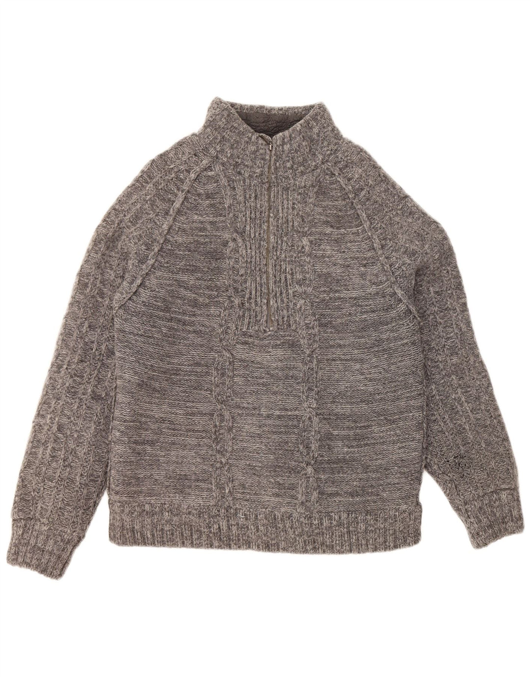 FAT FACE Suéter tipo jersey con cuello y cremallera para hombre de lana de cordero gris grande