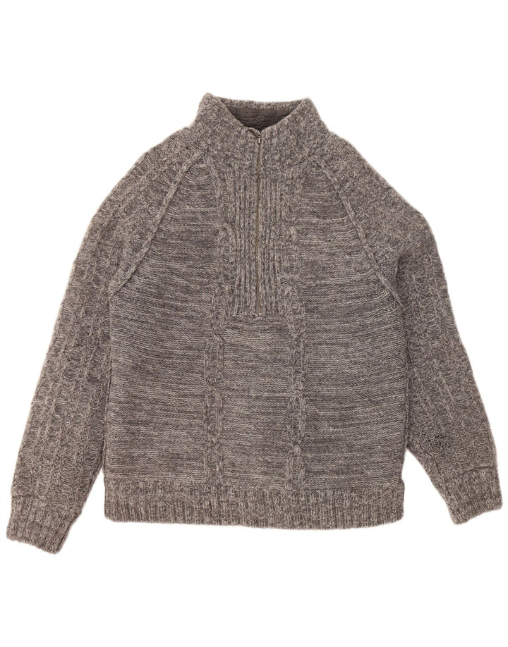 FAT FACE Suéter tipo jersey con cuello y cremallera para hombre de lana de cordero gris grande