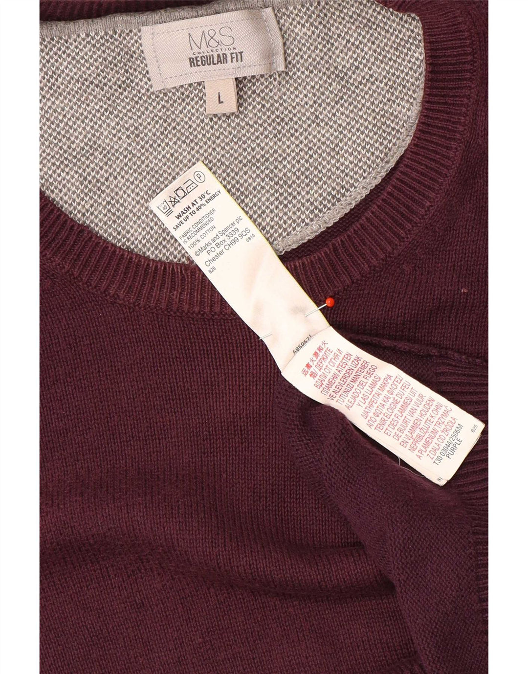 Marks & Spencer Suéter tipo jersey con cuello redondo y corte regular para hombre, talla grande, color morado