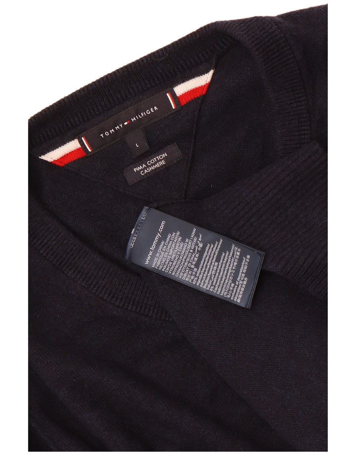 Tommy Hilfiger Jersey con cuello en V para hombre, talla grande, algodón azul marino
