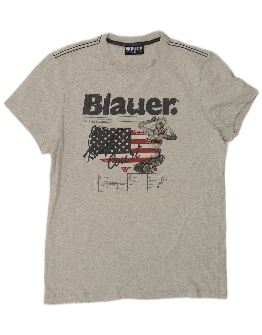 Blauer Hombre Camiseta Gráfica Top Algodón Gris Medio