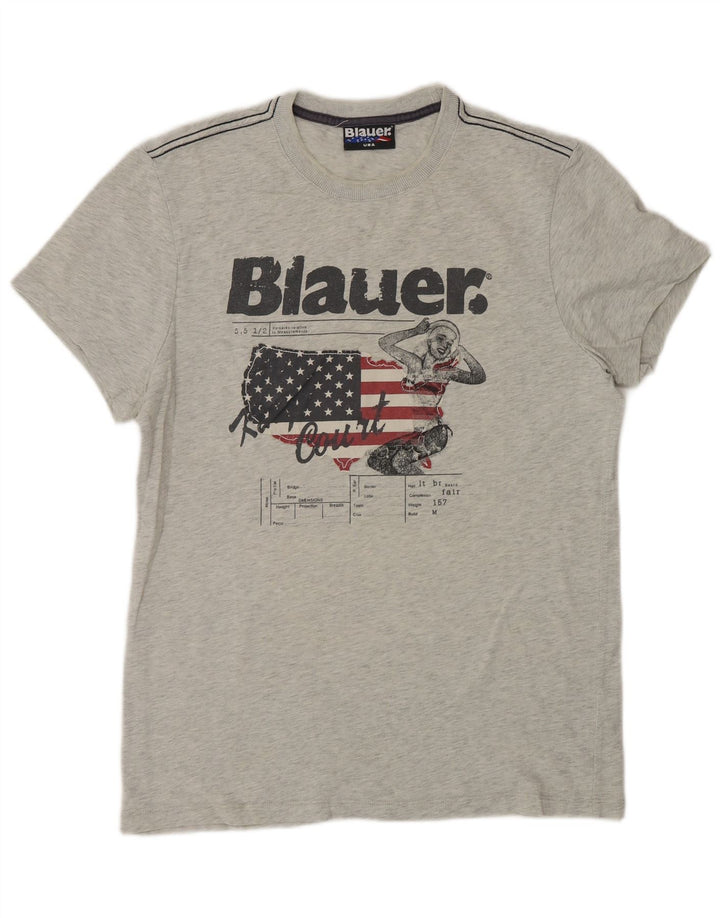 Blauer Hombre Camiseta Gráfica Top Algodón Gris Medio