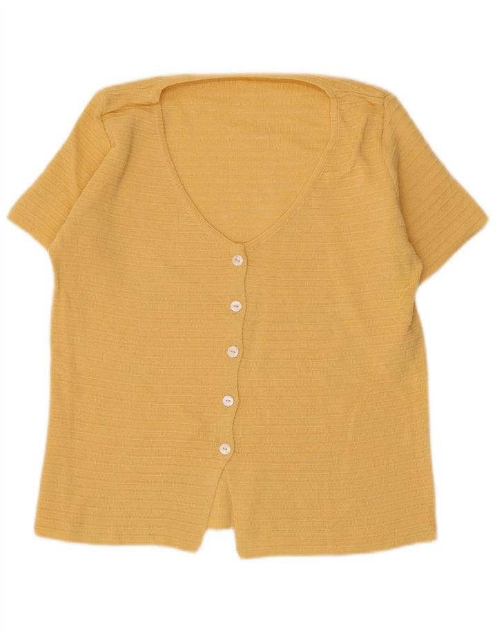 Vintage mujer manga corta Cardigan suéter Reino Unido 10 pequeño amarillo