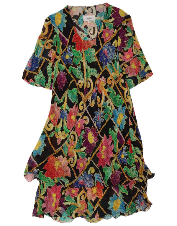 VINTAGE Womens Tiered Dress IT 46 Large Multicoloured Floral Viscose
