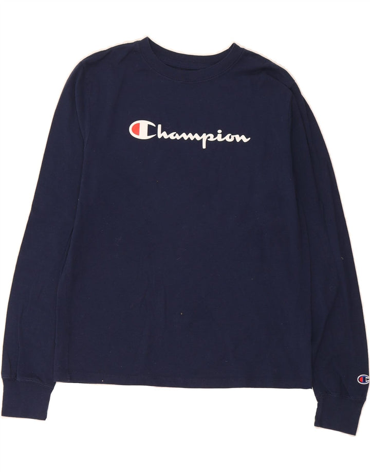 CHAMPION Womens Graphic Top Long Sleeve UK 12 Medium Navy Blue Cotton Vintage Champion and Second-Hand Champion from Messina Hembry 