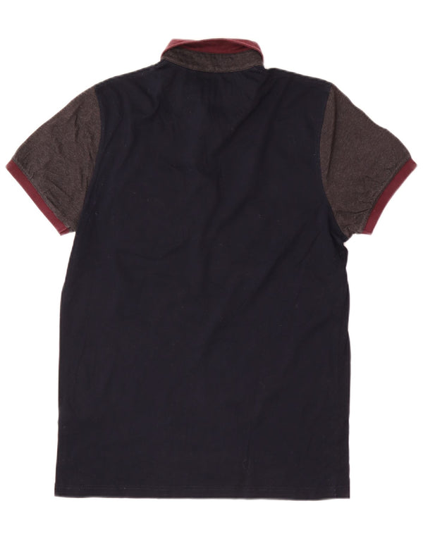 Ted Baker Polo para hombre talla 2 pequeño algodón azul marino con bloques de color