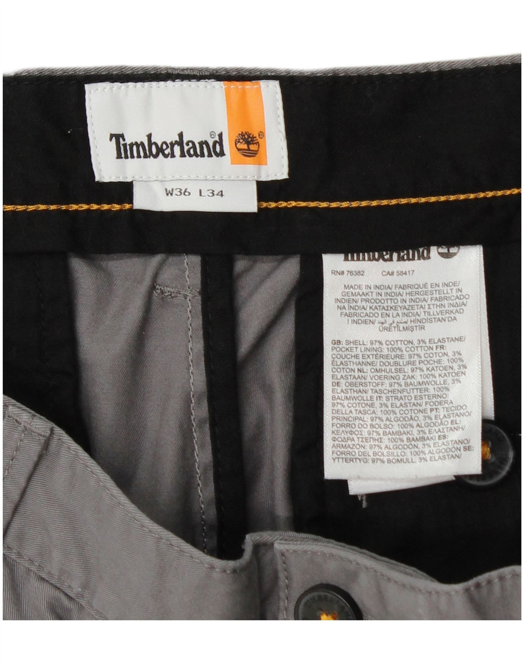 TIMBERLAND Pantalón chino ajustado para hombre W36 L34 Algodón gris