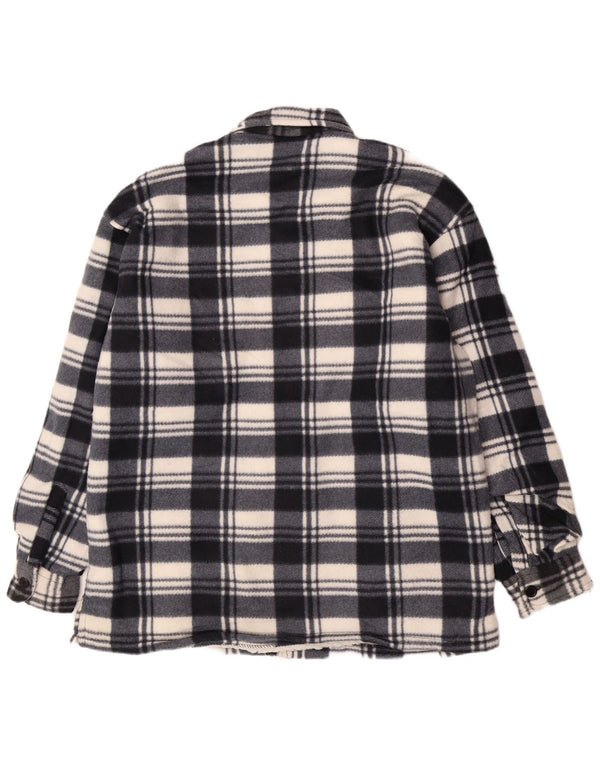 Vintage hombres Sherpa franela chaqueta utilitaria Reino Unido 46 3XL azul marino algodón a cuadros