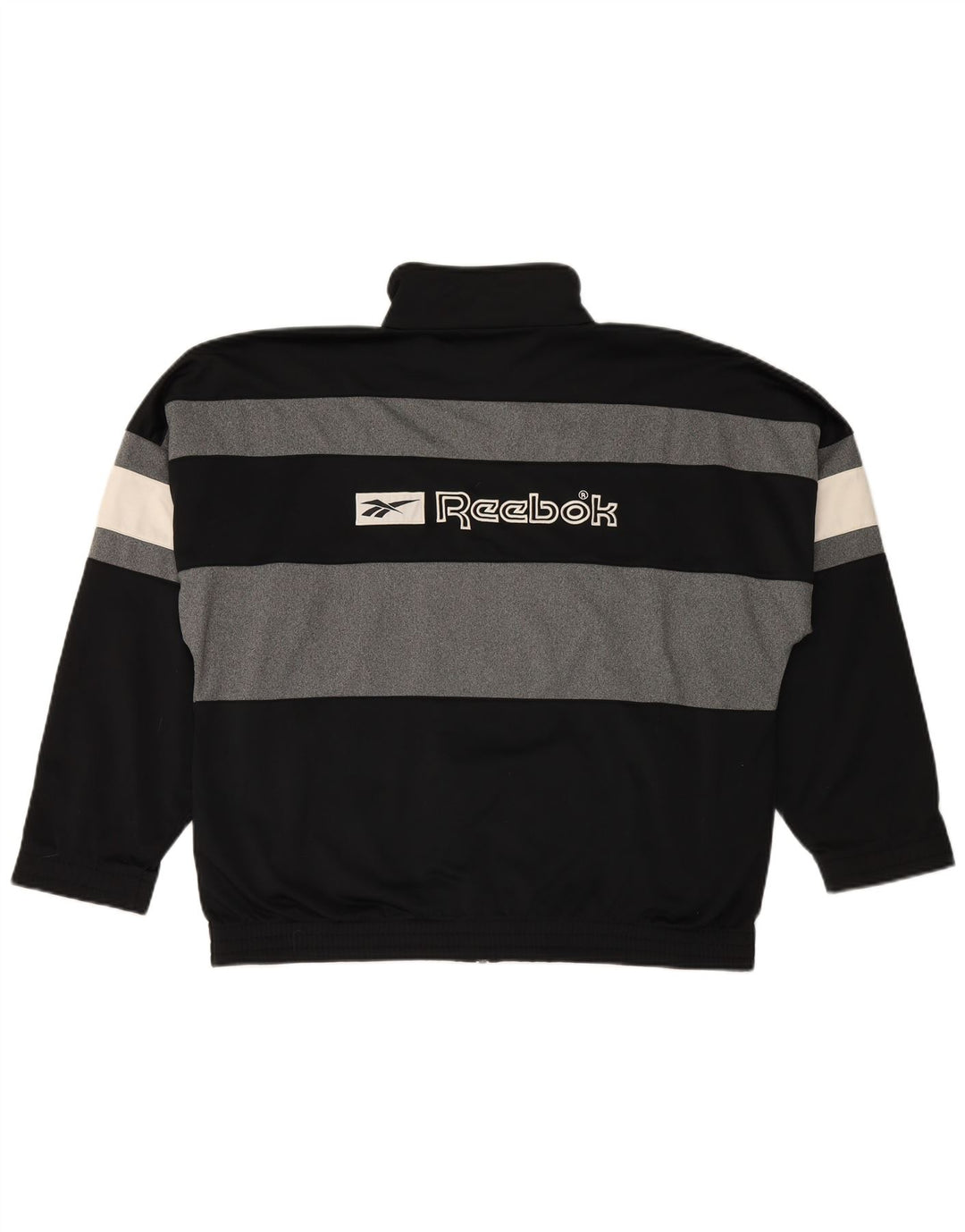 REEBOK Chaqueta superior de chándal con gráfico de corte holgado para hombre Small Black Colourblock