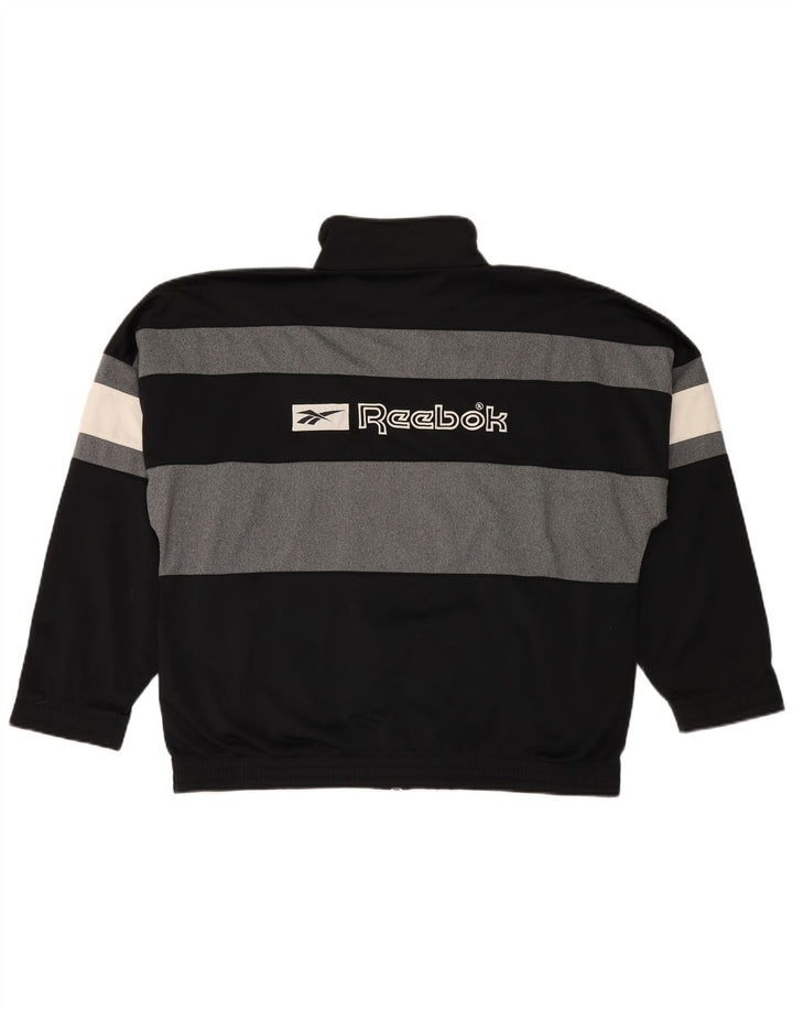 REEBOK Chaqueta superior de chándal con gráfico de corte holgado para hombre Small Black Colourblock