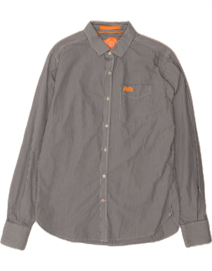 SUPERDRY Mens Shirt Large Grey Striped Cotton Vintage Superdry and Second-Hand Superdry from Messina Hembry 