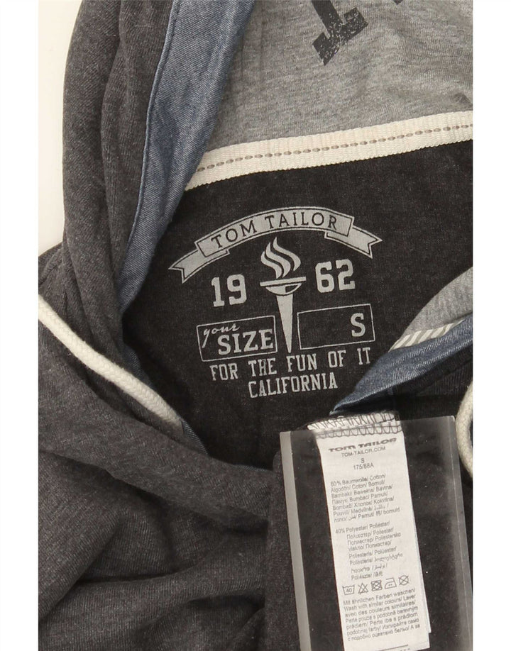 Tom Tailor Top gráfico con capucha y manga larga para hombre de algodón gris pequeño