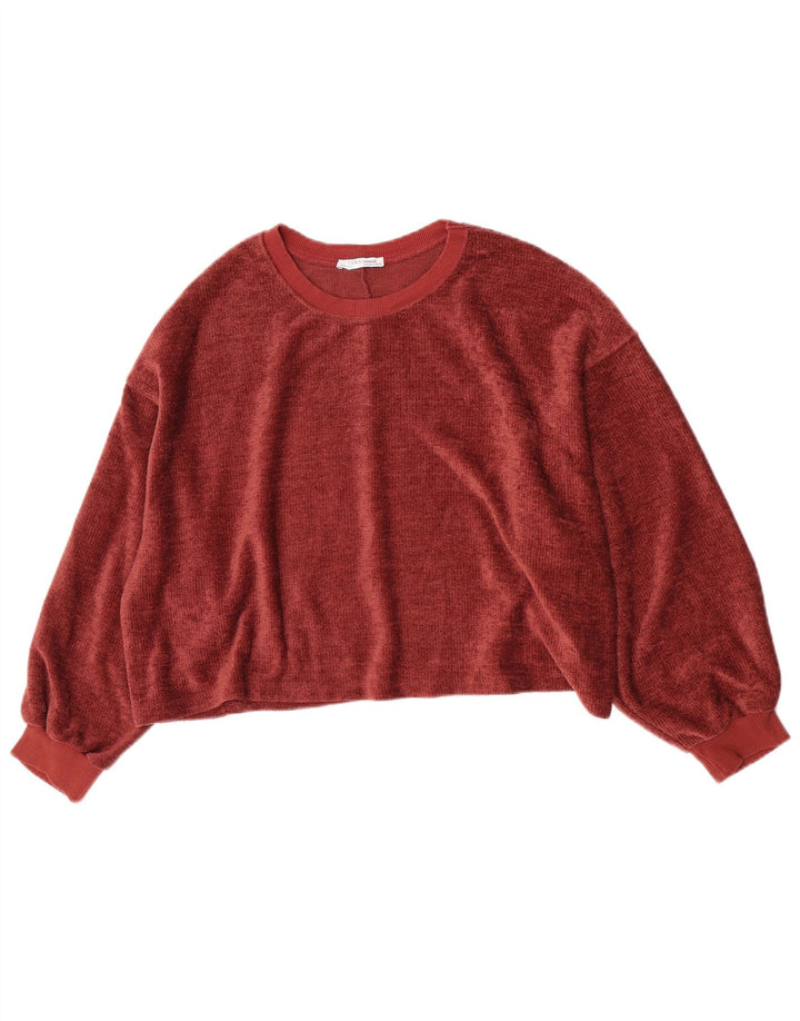 Zara Mujer Oversize Crop Velour Sudadera Jumper UK 44 Medium Borgoña