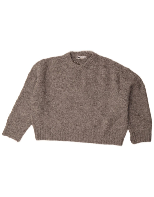 Zara Jersey extragrande con cuello redondo para mujer, talla 44, color gris medio moteado