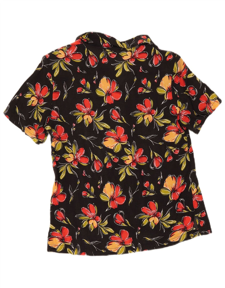 Camisa vintage de manga corta para mujer IT 44 Mediana Negra Floral
