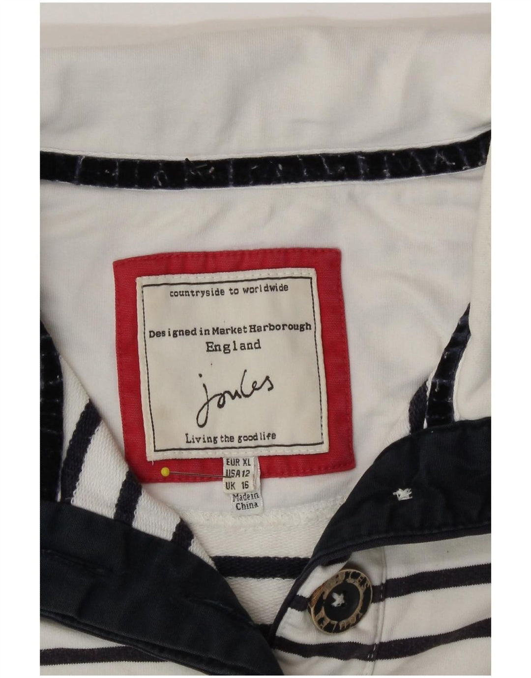 Joules - Sudadera con cuello y botones para mujer, talla 40, talla grande, color blanco a rayas