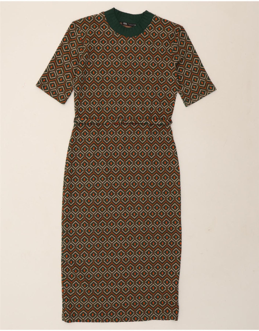 Zara Vestido tubo para mujer UK 40 Poliéster geométrico verde pequeño