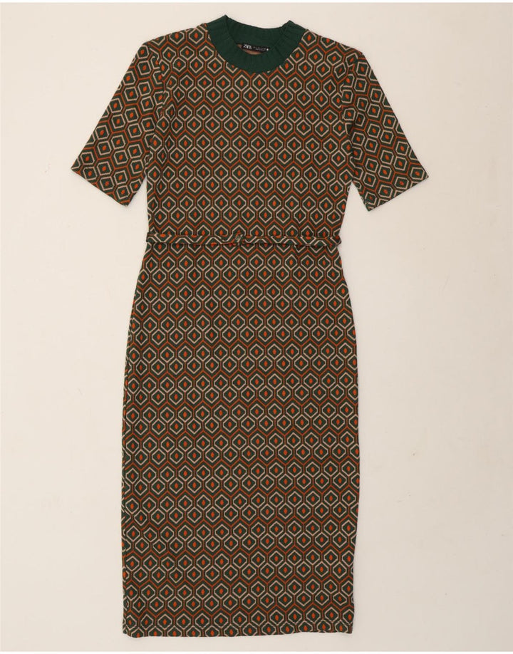 Zara Vestido tubo para mujer UK 40 Poliéster geométrico verde pequeño