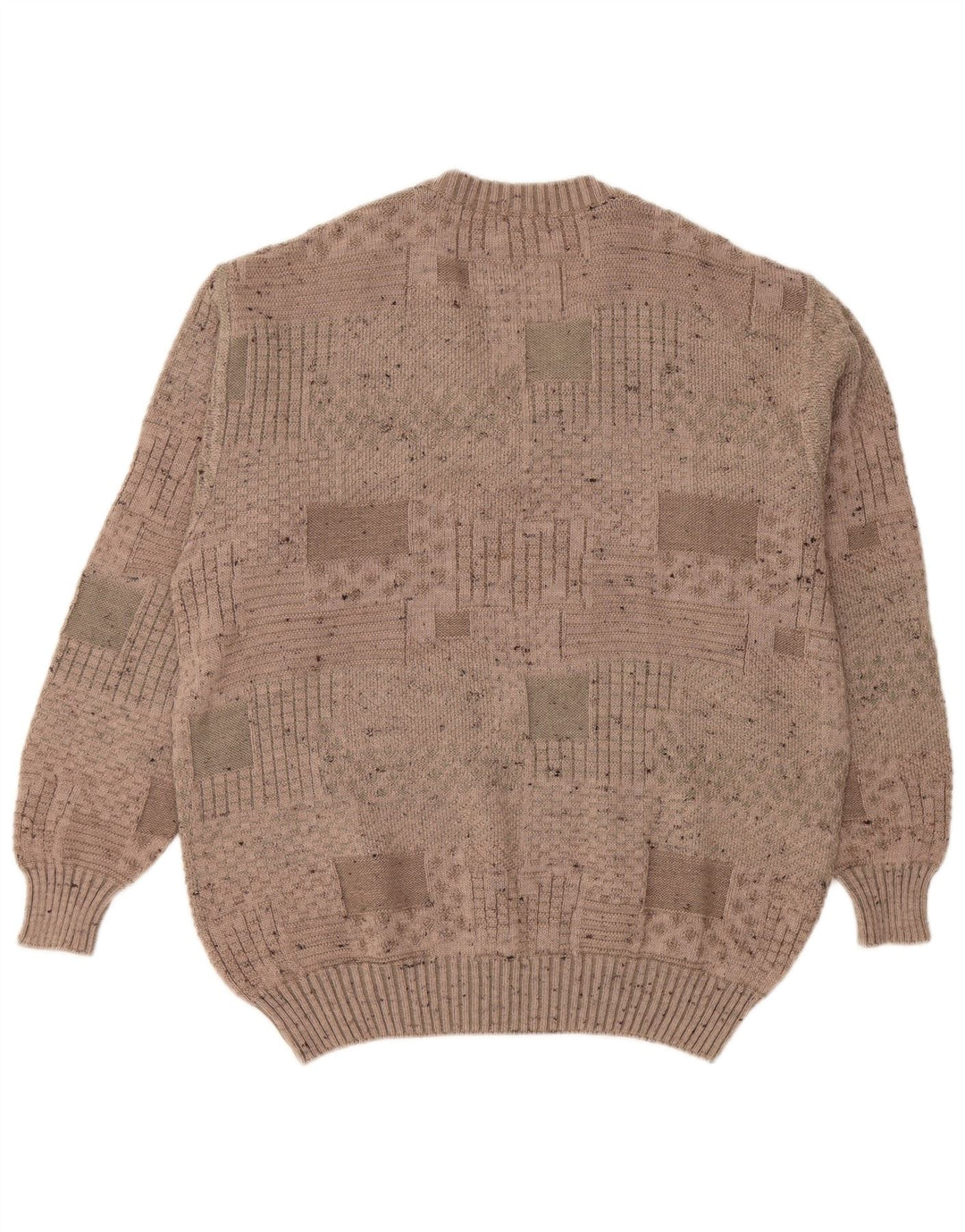 RASICA Mens V-Neck Jumper Sweater IT 48 Medium Brown Geometric Wool