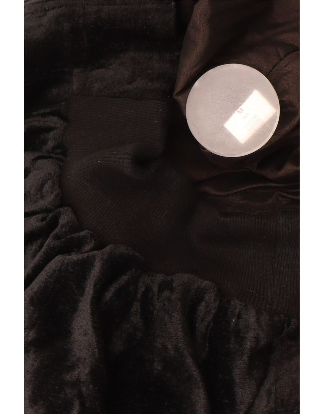 VINTAGE Chaqueta bomber de terciopelo de gran tamaño para mujer Reino Unido 14 Viscosa negra mediana