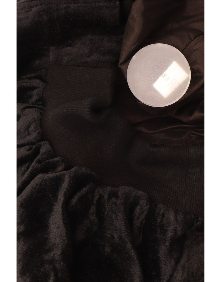 VINTAGE Chaqueta bomber de terciopelo de gran tamaño para mujer Reino Unido 14 Viscosa negra mediana