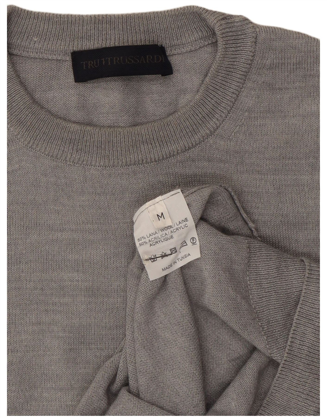 Jersey Trussardi Hombre Con Cuello Redondo De Lana Gris Medio