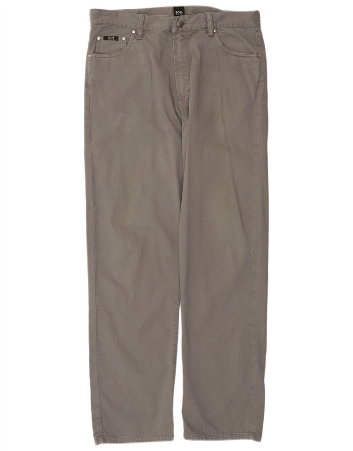 HUGO BOSS Pantalones informales rectos Arkansas para hombre W36 L32 Algodón gris