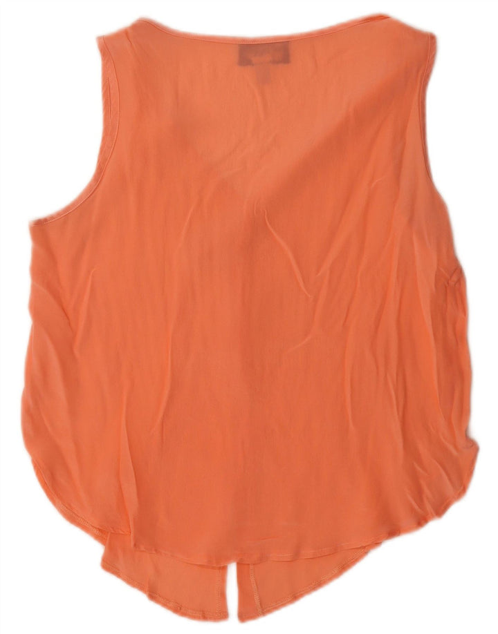 Vintage mujer chaleco top Reino Unido 14 seda naranja grande