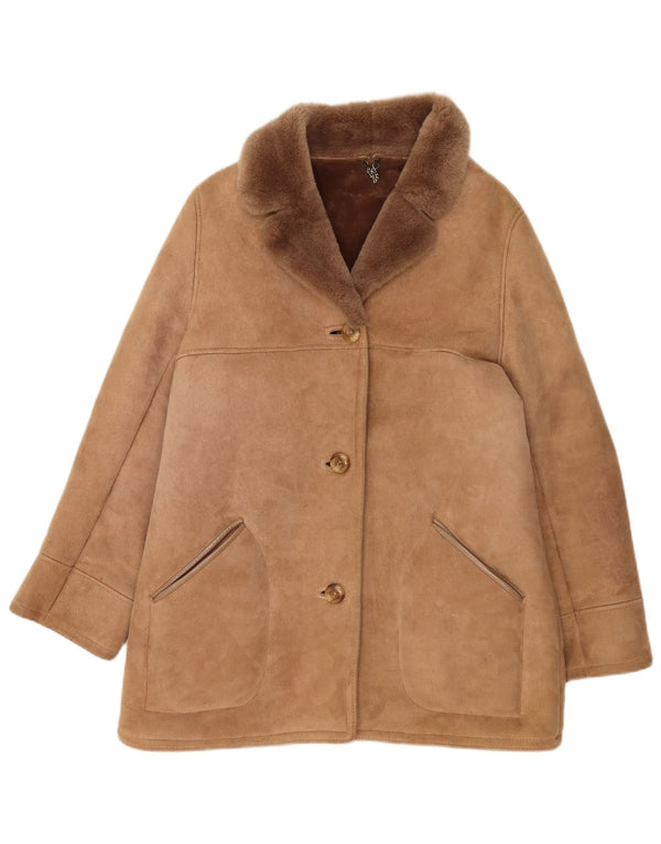 Vintage mujer shearling abrigo Reino Unido 16 piel de oveja beige grande