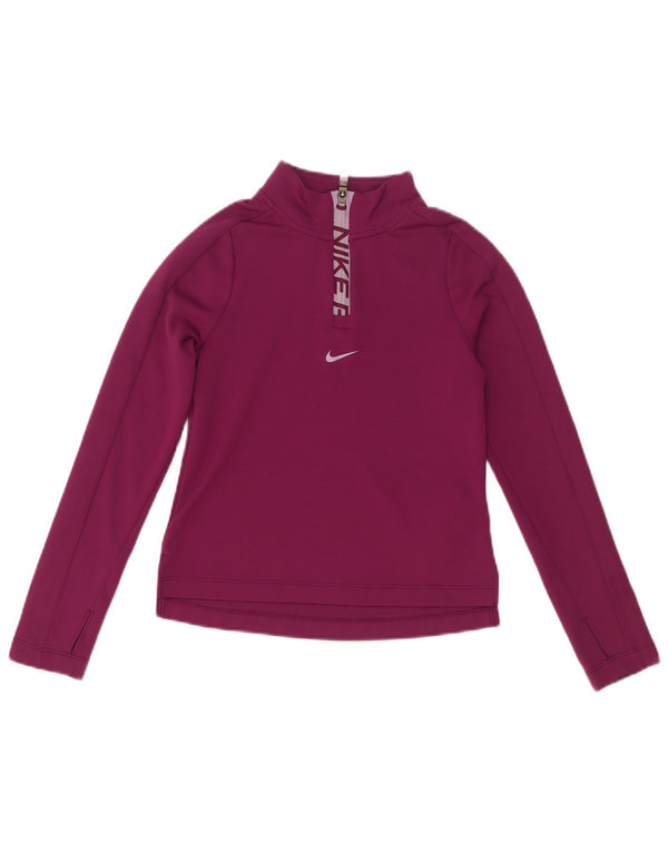 Nike Dri Fit Graphic Zip Neck Top manga larga para niñas 8-9 años pequeño granate