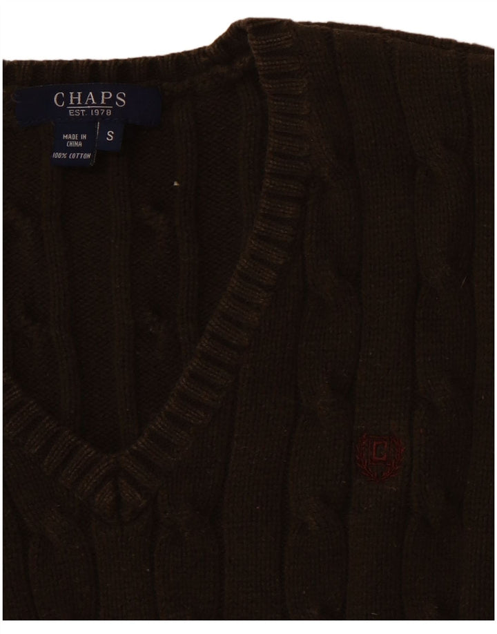CHAPS Suéter con cuello en V para mujer UK 8 Small Brown Cotton