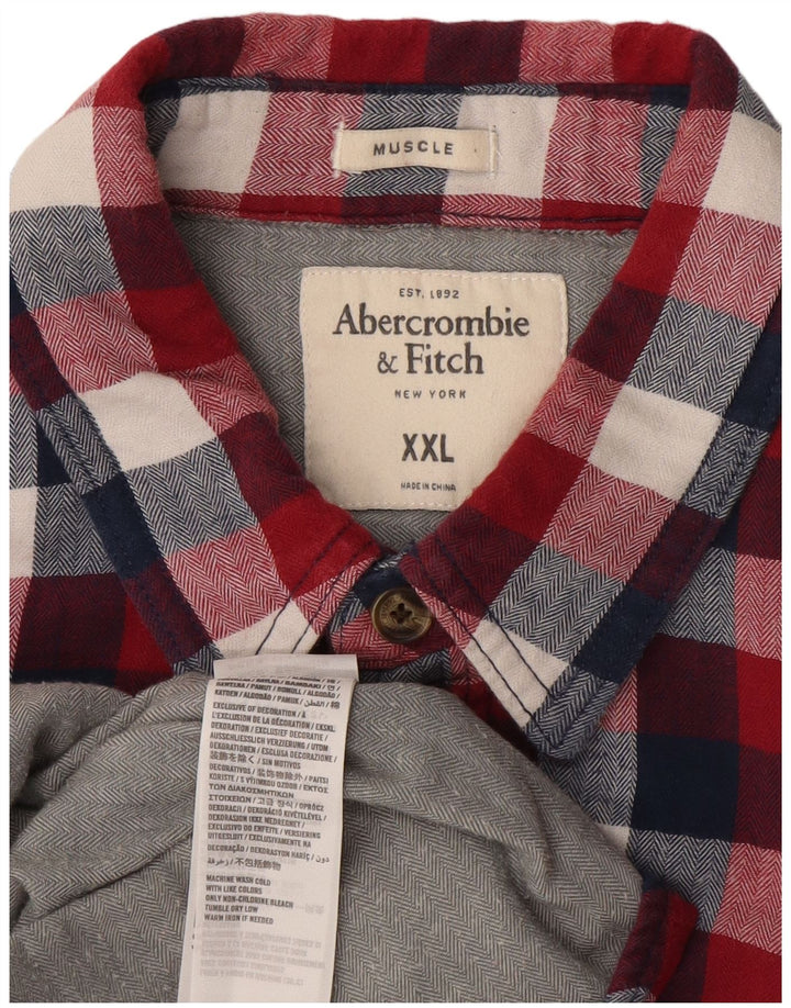 ABERCROMBIE & FITCH Camisa de franela muscular para hombre 2XL Algodón a cuadros rojos
