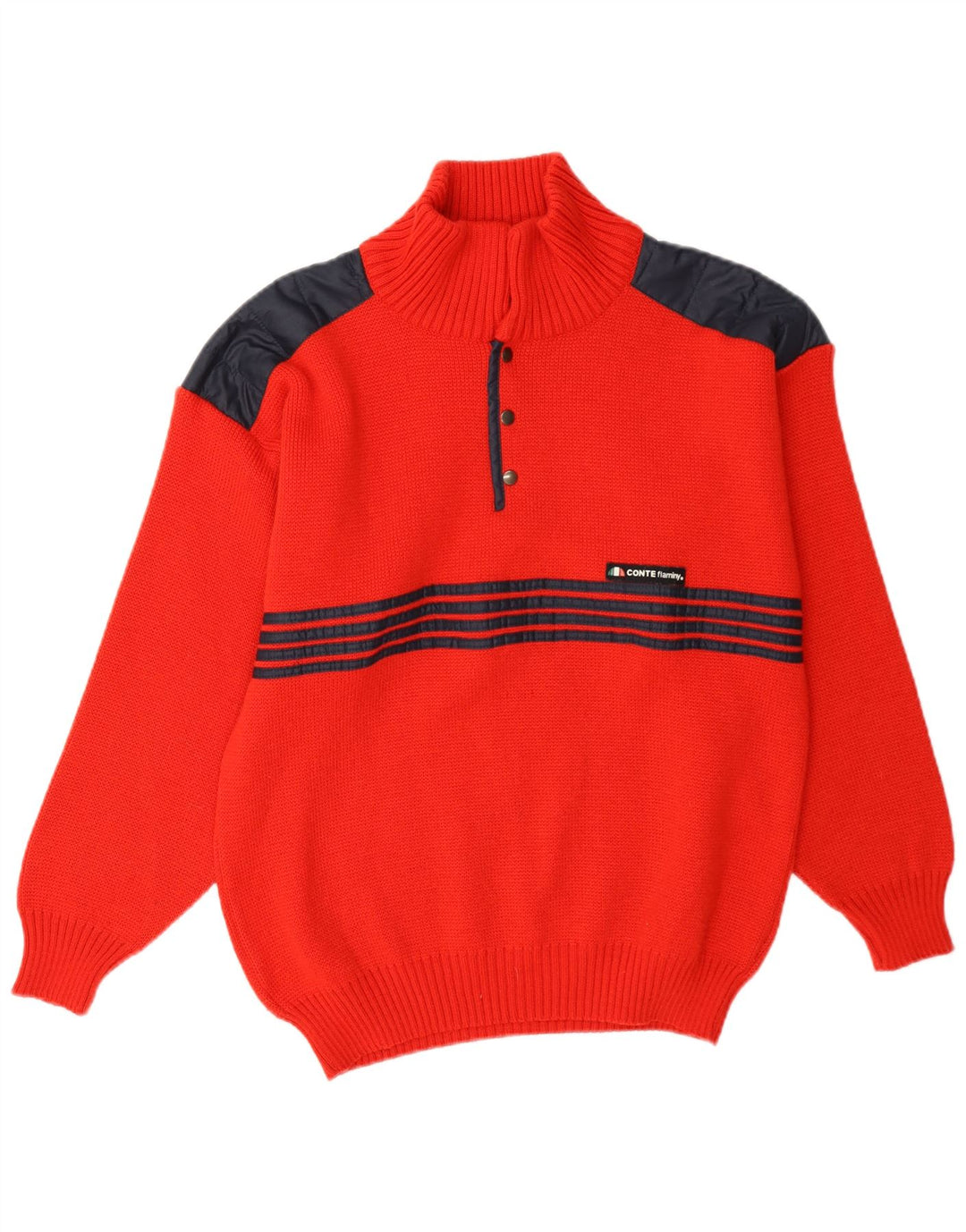 Vintage hombres botón cuello jersey suéter IT 48 medio rojo colorblock