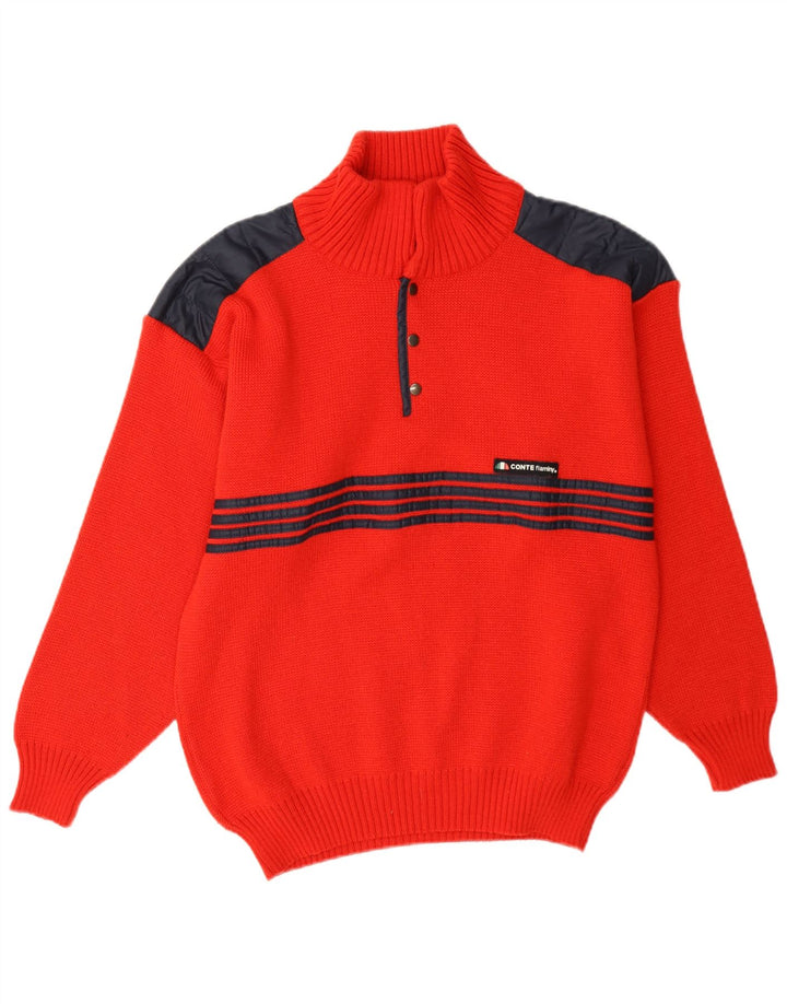 Vintage hombres botón cuello jersey suéter IT 48 medio rojo colorblock