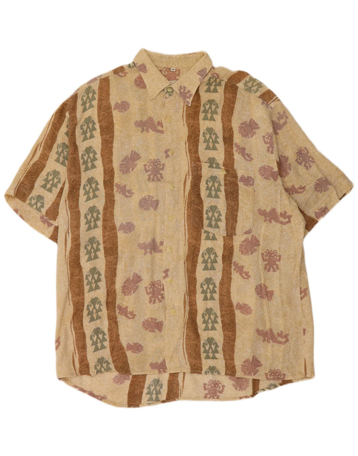 Dornbusch Camisa de manga corta con estampado abstracto para hombre, talla 45, XL, color beige
