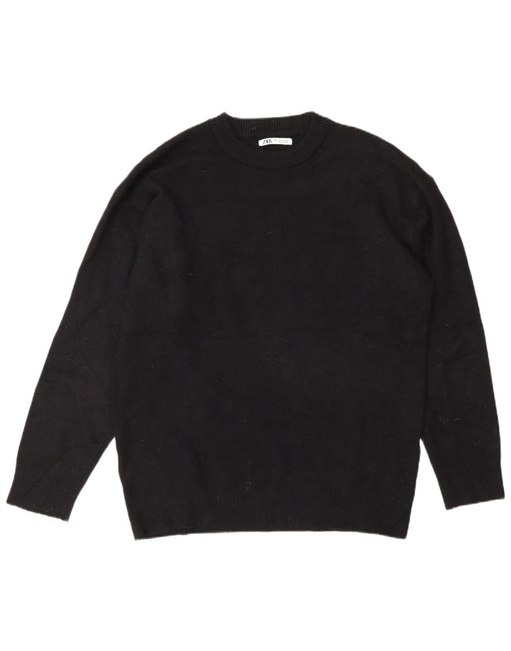 Zara - Jersey de cuello redondo para mujer, talla 40, talla mediana, viscosa negra