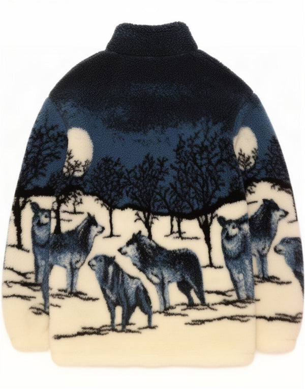 Vintage hombres gráfico polar chaqueta Reino Unido 40 grande azul marino animal print
