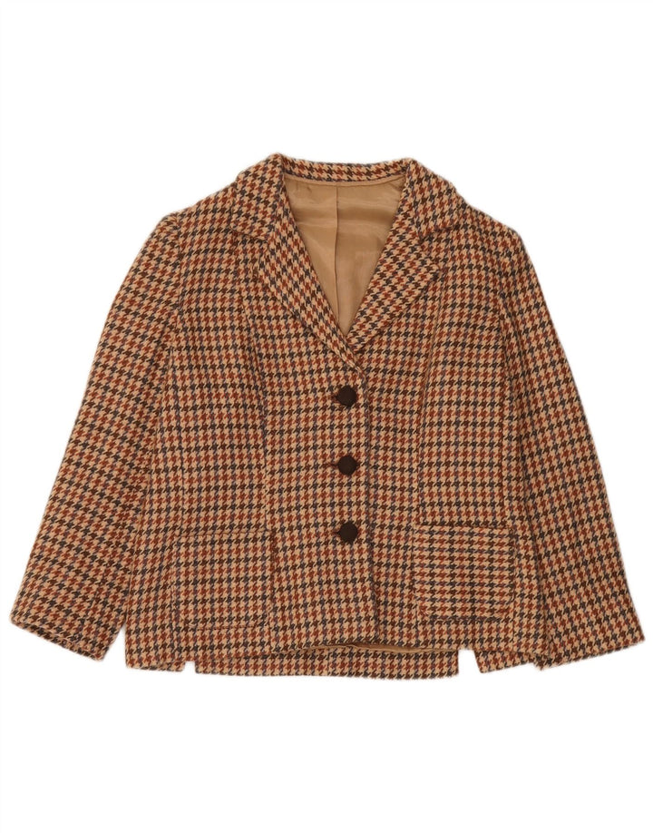 Vintage mujer 3 botones Blazer chaqueta Reino Unido 12 mediano beige Houndstooth