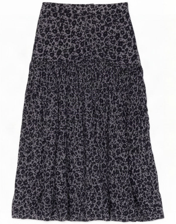 Vintage Womens Midi A-Line Skirt XS W26 Navy Blue Floral