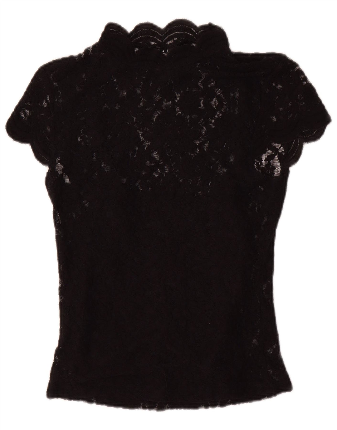 Zara Mujer Blusa De Encaje Top UK 8 Pequeño Poliéster Floral Negro