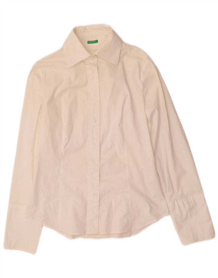 Benetton Camisa Formal Mujer ES 40 Mediana Algodón Blanco
