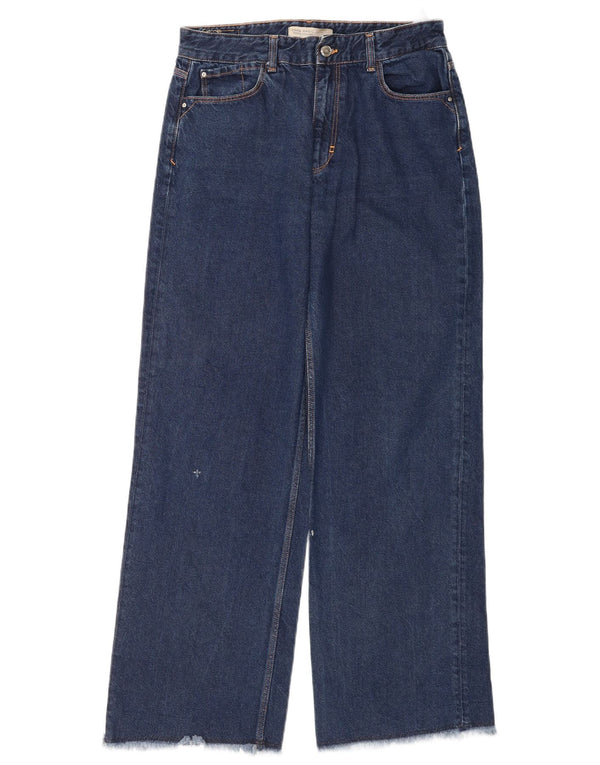 Zara Jeans de pierna ancha para mujer EU 38 Small W28 L31 Algodón azul marino