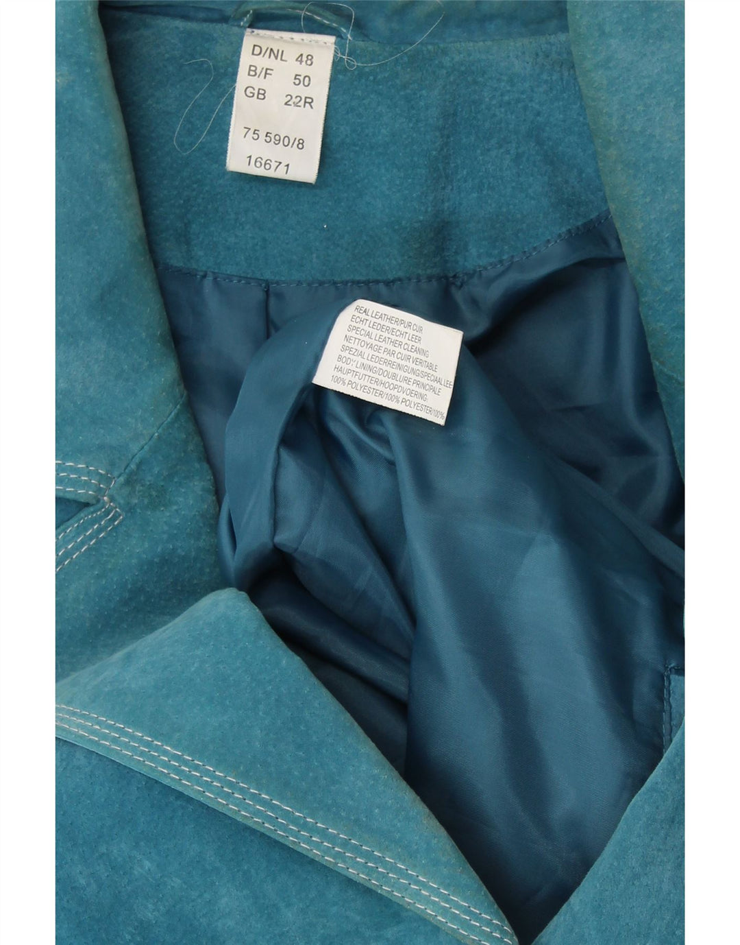 VINTAGE Mujer 4 Botones Ante Blazer Chaqueta Reino Unido 22 3XL Cuero Azul