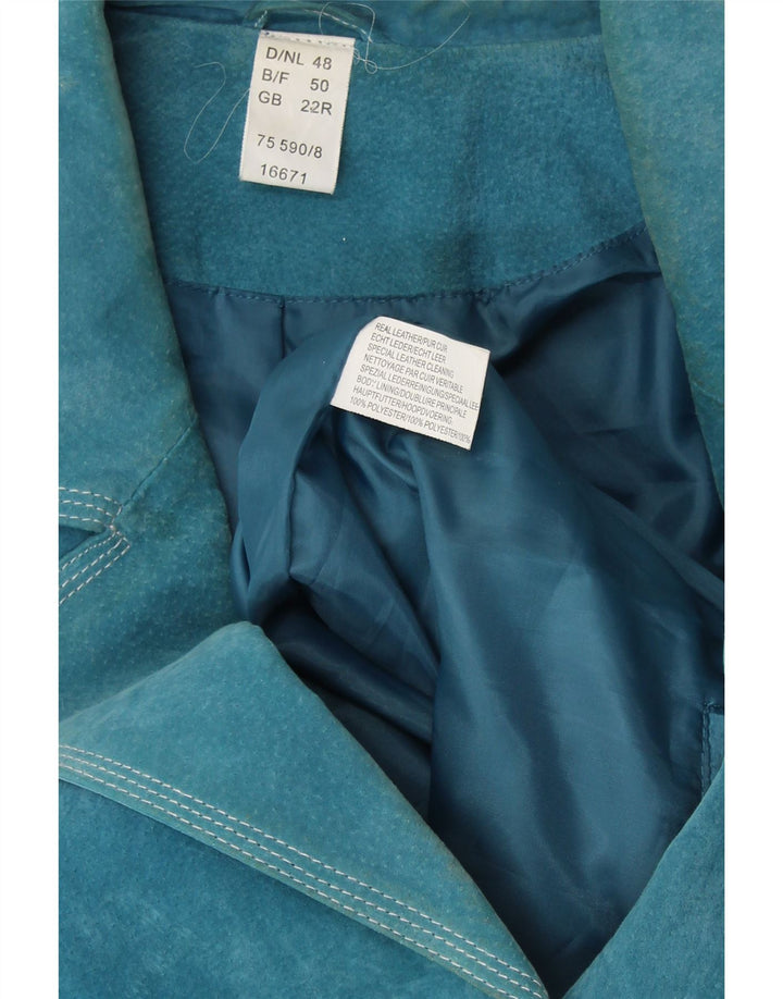 VINTAGE Mujer 4 Botones Ante Blazer Chaqueta Reino Unido 22 3XL Cuero Azul