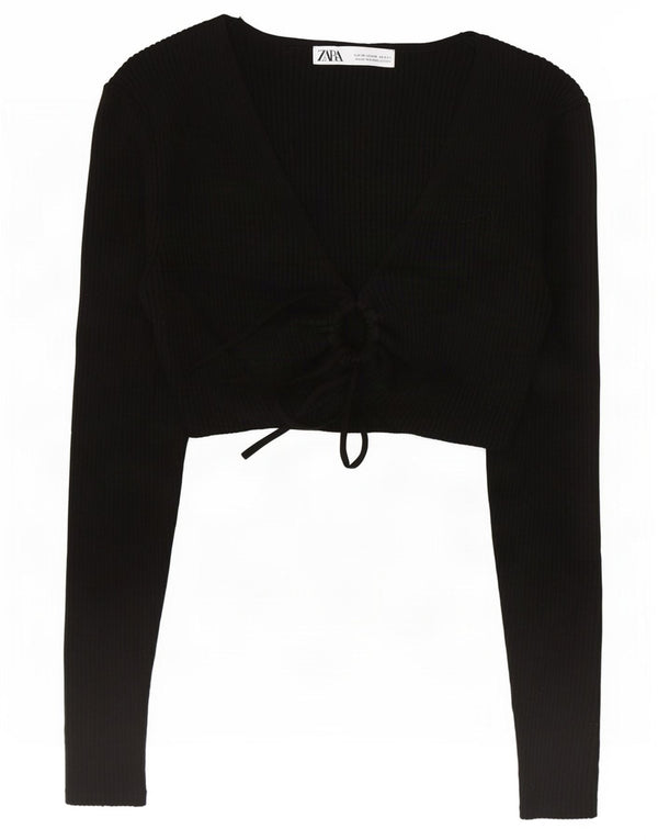 Zara Top corto de manga larga para mujer UK 42 Viscosa negra mediana