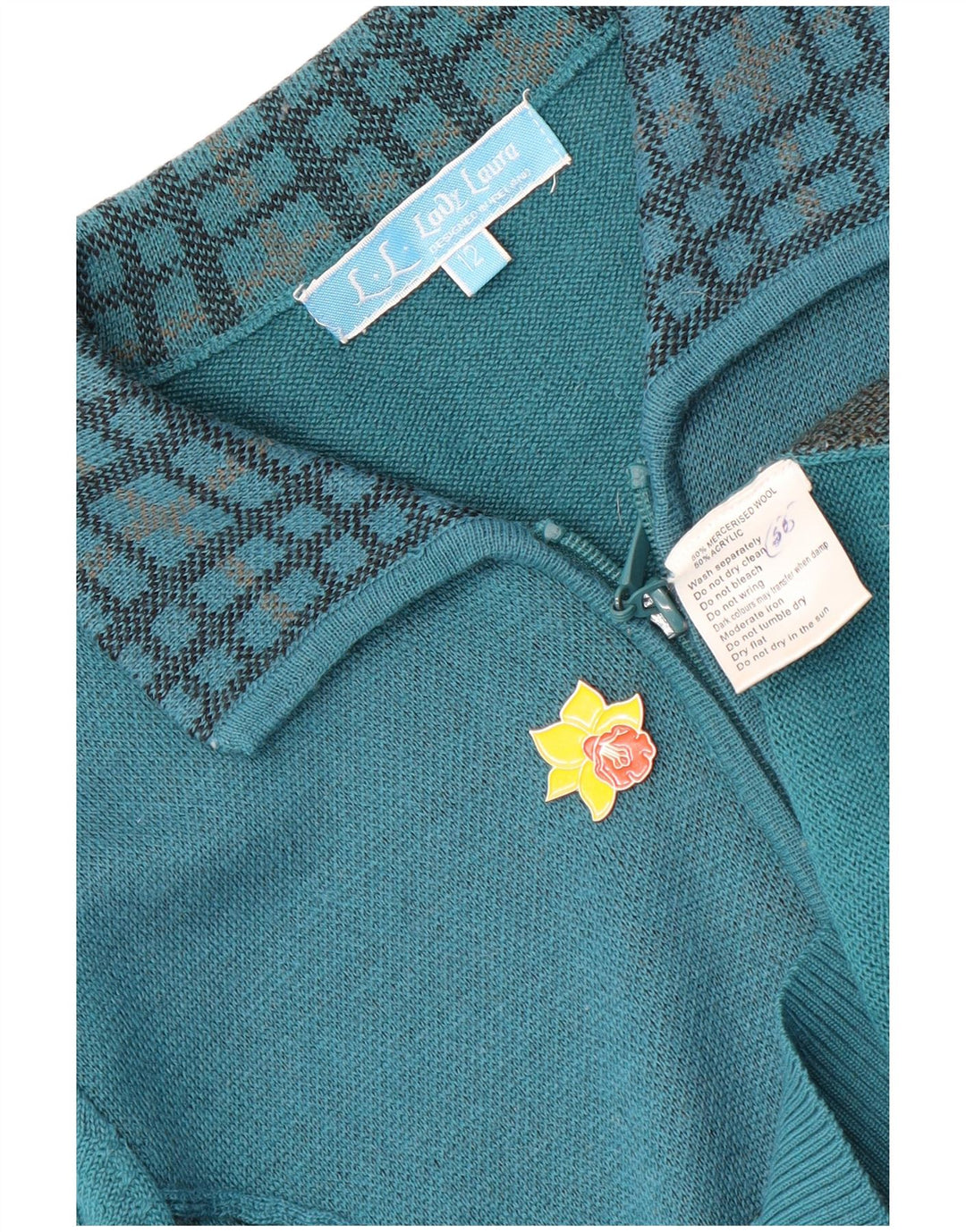 Vintage mujer full zip cardigan suéter Reino Unido 12 cheque azul medio