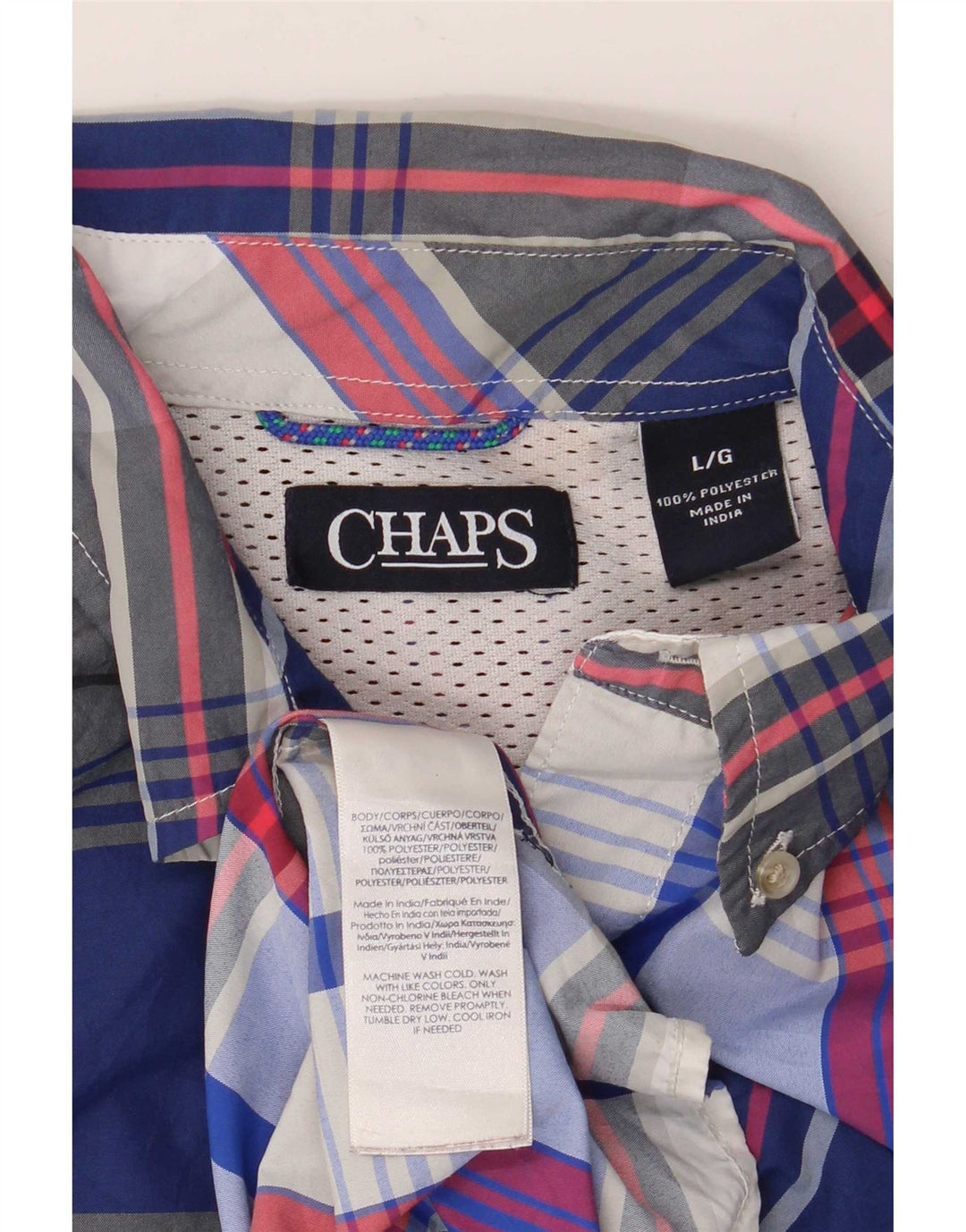 Chaps Camisa de manga corta para hombre Poliéster a cuadros azul grande
