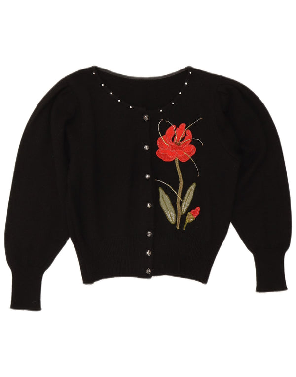 Vintage mujer crop cardigan suéter Reino Unido 14 medio negro floral